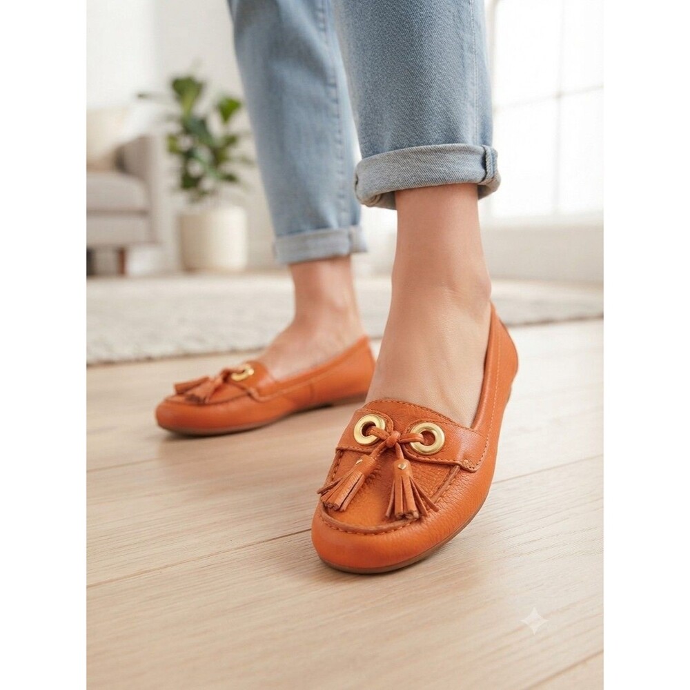 Talbots Orange Leather Tassel Loafers Flats Women’s Size 9.5 AA Narrow Slip Ons